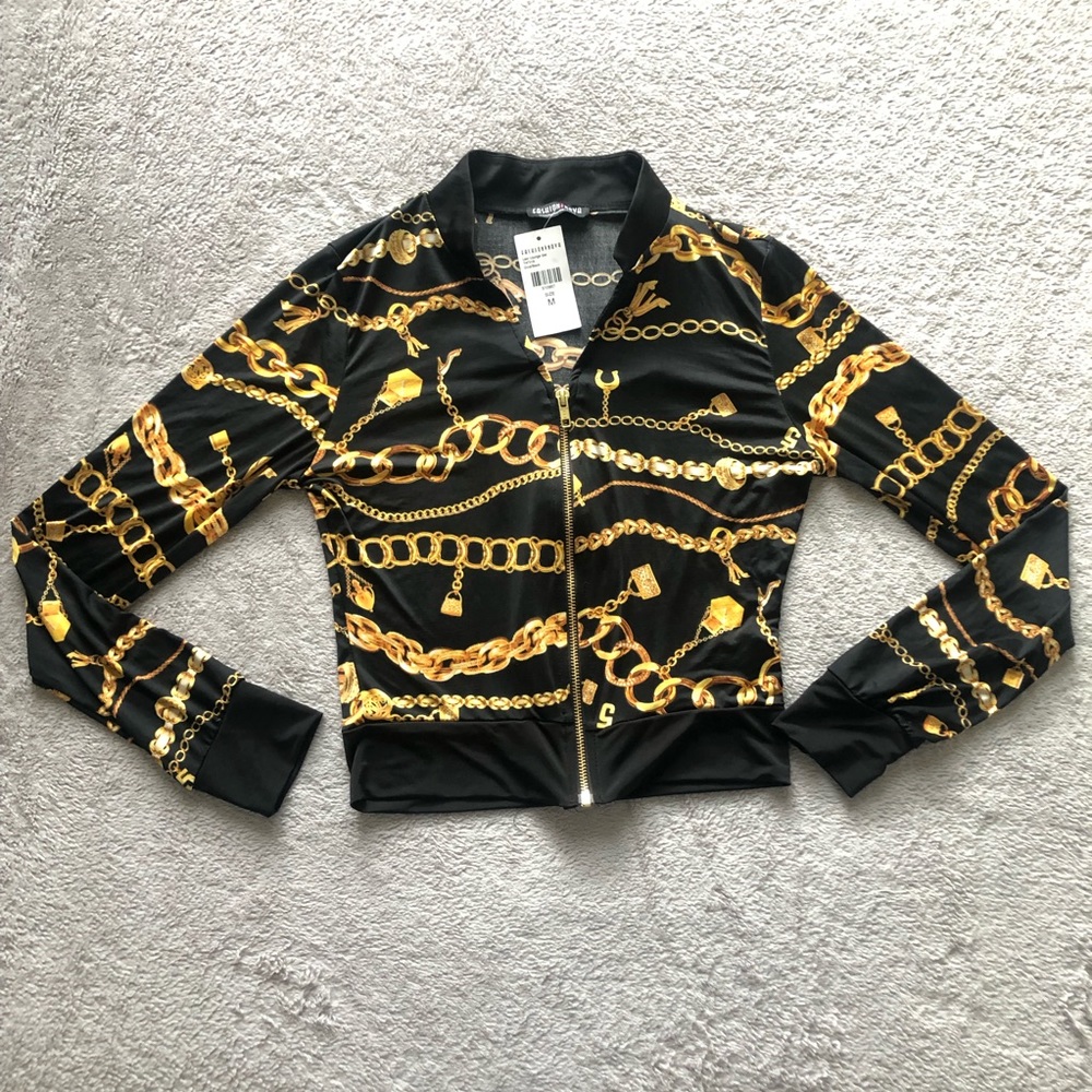 Fashion Nova Chain Print Crop zip up.